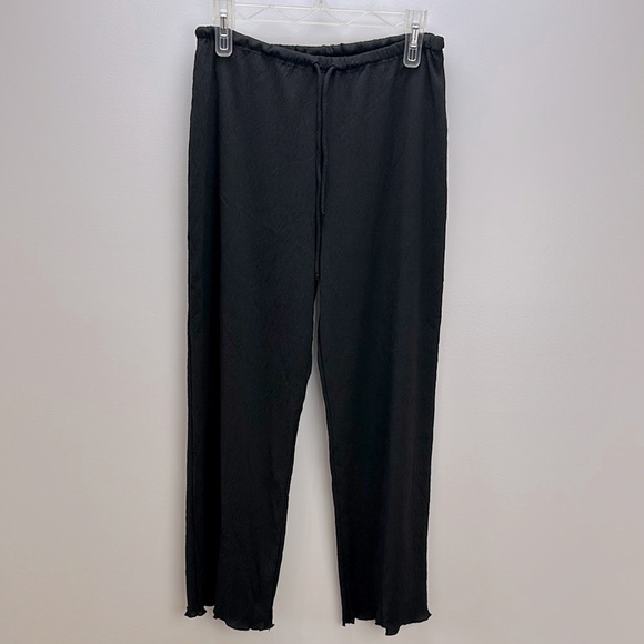 Portocruz Black Gauzy Stretch Drawstring Waist Wide Leg Cover Up Pants Beachy L - Picture 3 of 14